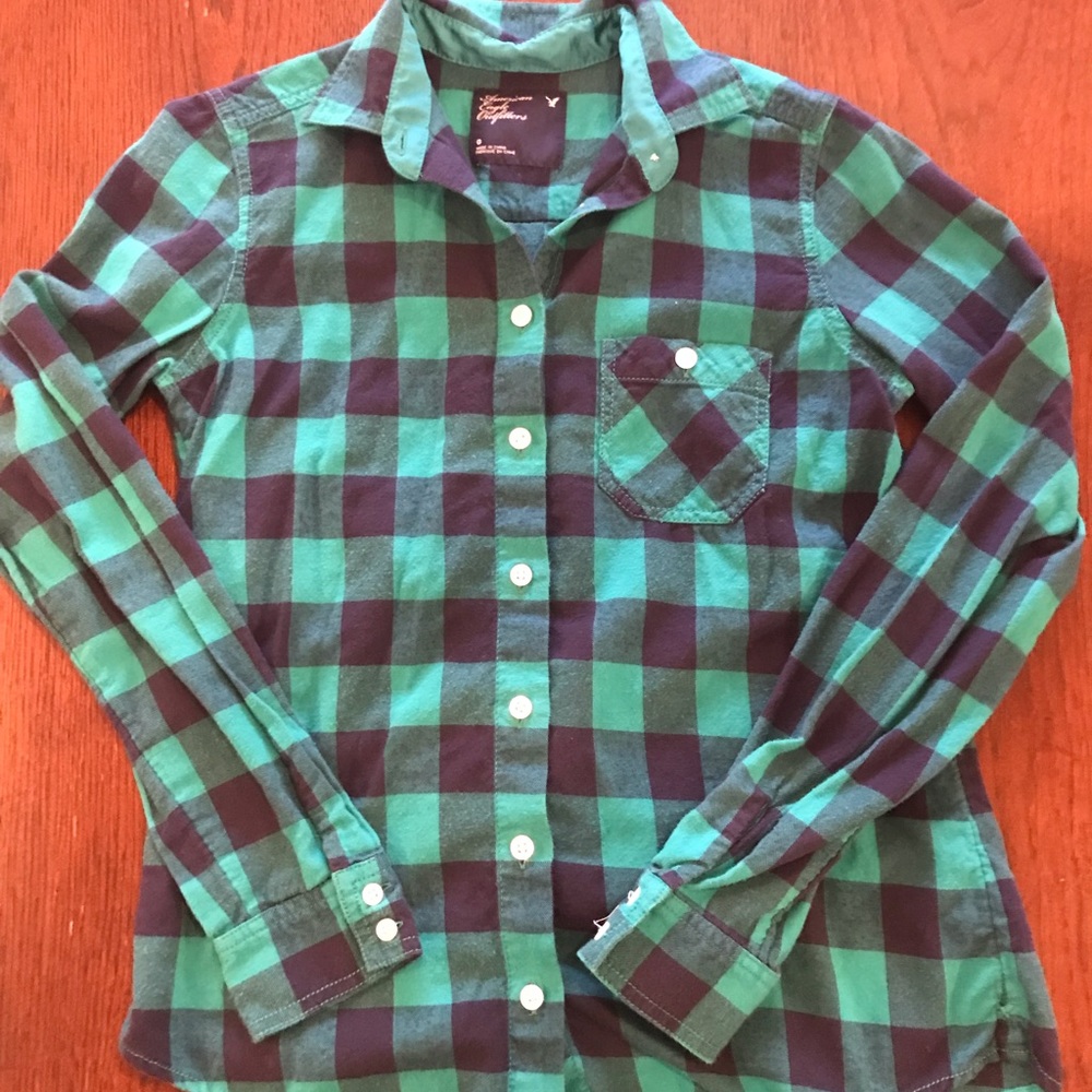 Navy and Green Flannel Top